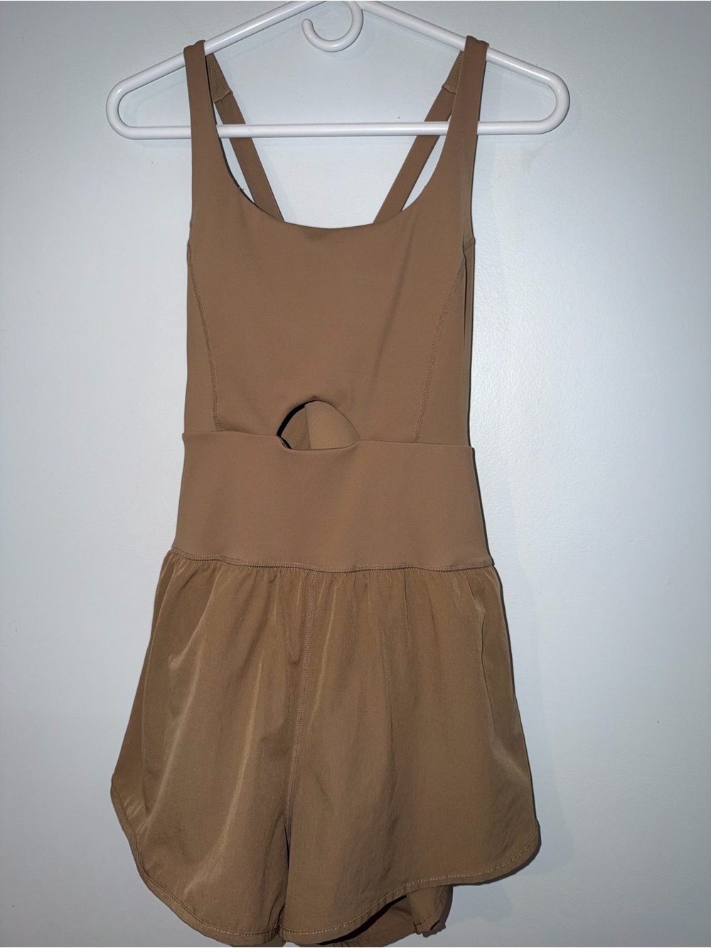Brown Athletic Romper Built In Bra Cross Back Workout Tennis S/M